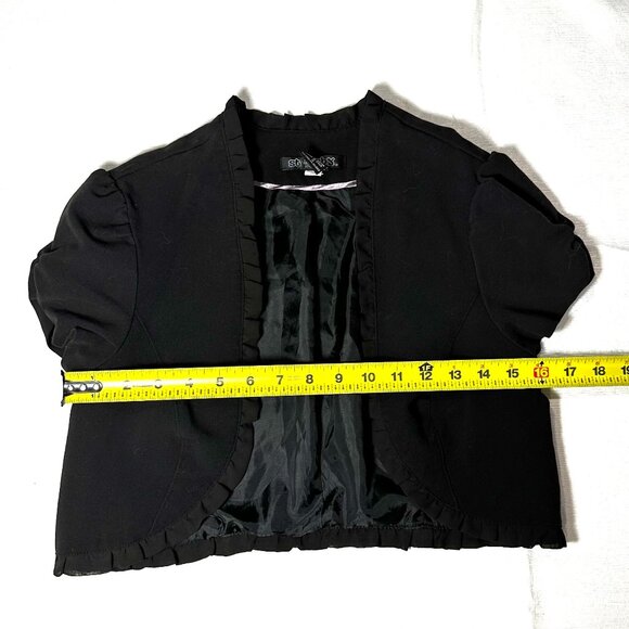 Stooshy Ruffle Trim Black Dressy Short Sleeve Coverup Jacket - Picture 4 of 4